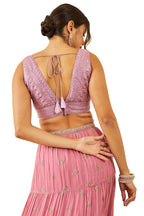 Soch Womens Onion Pink Net Sequin Embellished V-Neck Back-Open Sleeveless Blouse