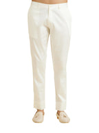 Manyavar Mens Cotton Solid Pants (Warm White,S)