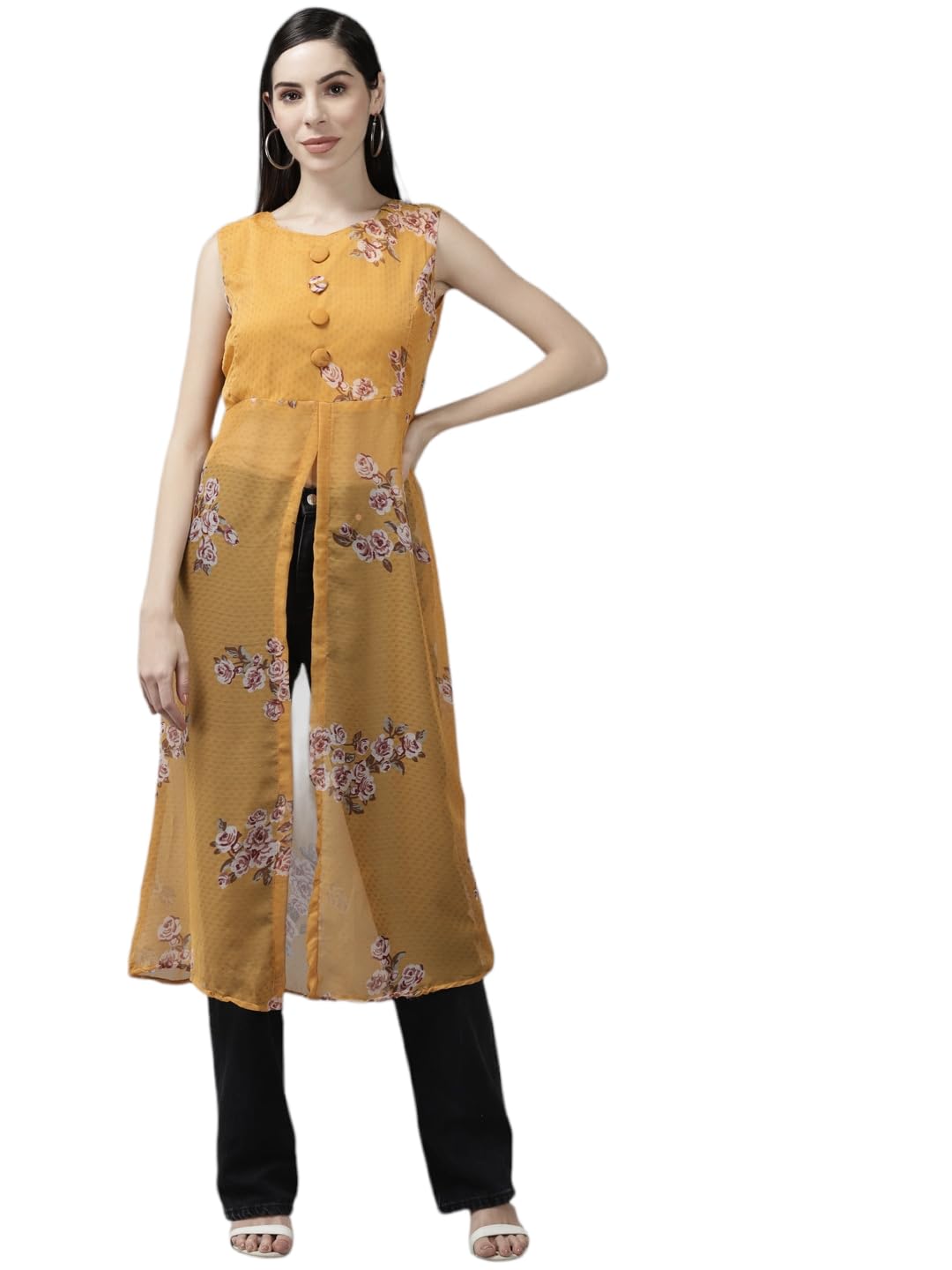 Aarika Womens Yellow Color Georgette Printed Top (SP-TP-W-KG-9513-GOLD-XXL)