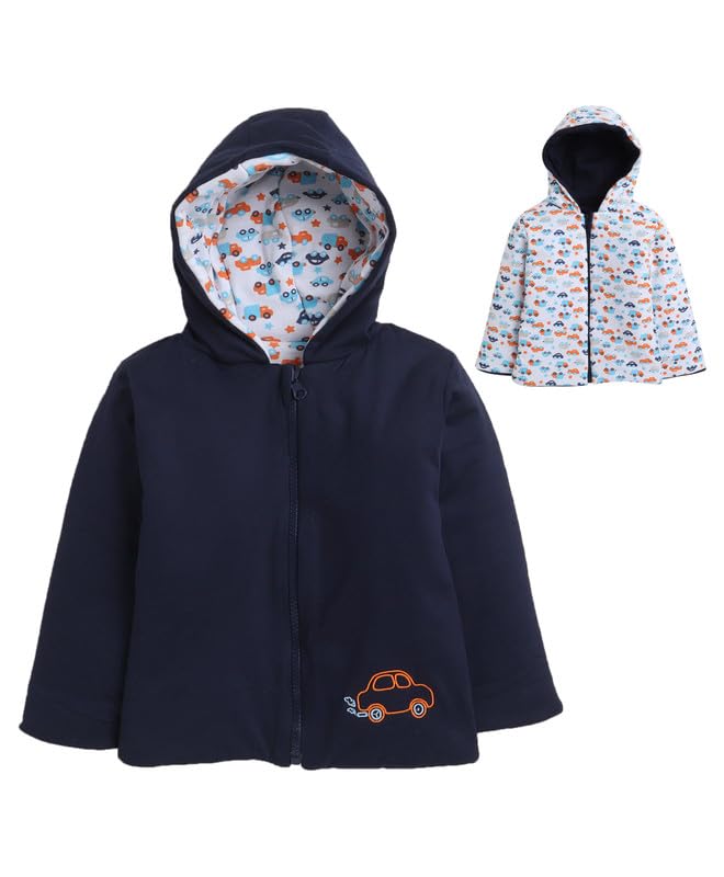 Bumzee Navy & White Baby Boys Full Sleeves Reversible Jacket Age - 6-12 Months (Peb8782C-Nbl.Wht)