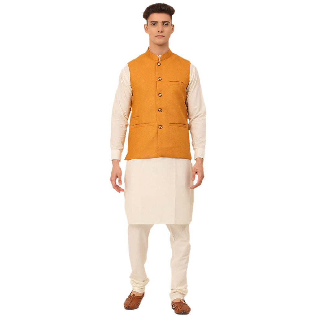 Jompers Mens Solid Kurta Pyjama Set With Nehru Jacket