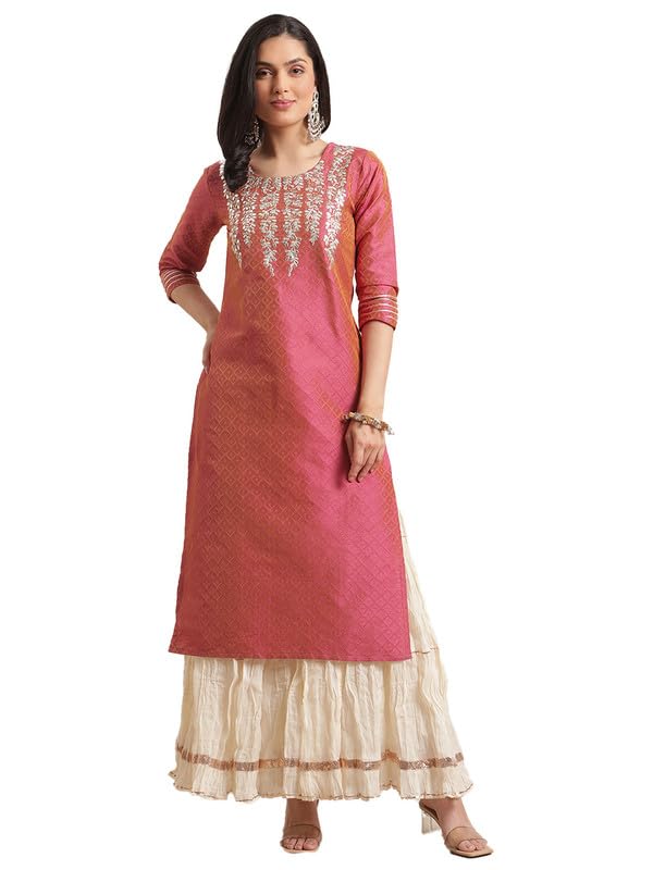 Varanga Women Pink Coral Gota Patti Kurta with Gota Embellished Sleeves  Kurta Set for Women, Dress for Women Stylish, Kurti Set