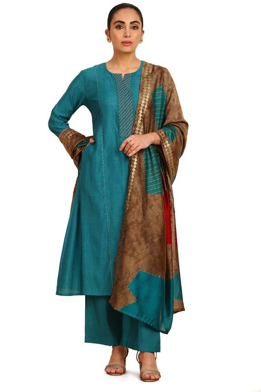 Soch Women Ethnic Print Notched Neck Muslin Blend Suit Set