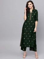 Gosriki Women'S Rayon Printed Straight Kurta With Palazzo Set (Presha Green_Xl)