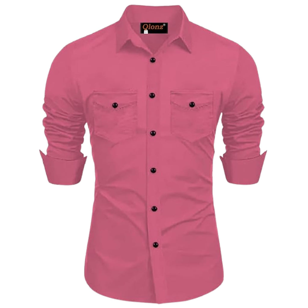 Rebelify Double Pocket With Flap Men Cargo Cotton Shirt Pink