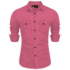 Rebelify Double Pocket With Flap Men Cargo Cotton Shirt Pink