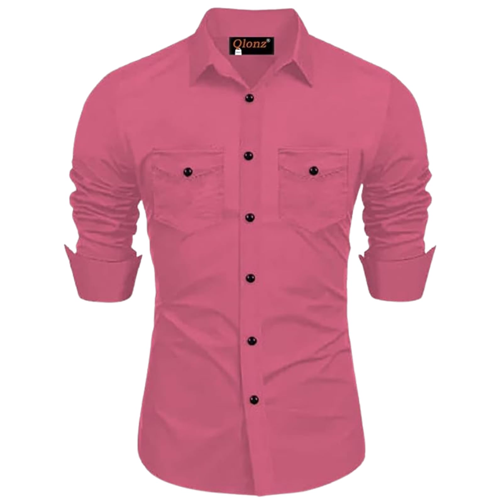 Rebelify Double Pocket With Flap Men Cargo Cotton Shirt Pink