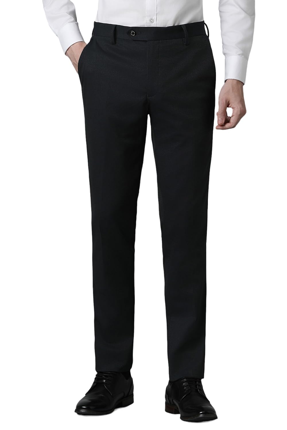 Louis Philippe Men Black Super Slim Fit Check Flat Front Formal Trousers