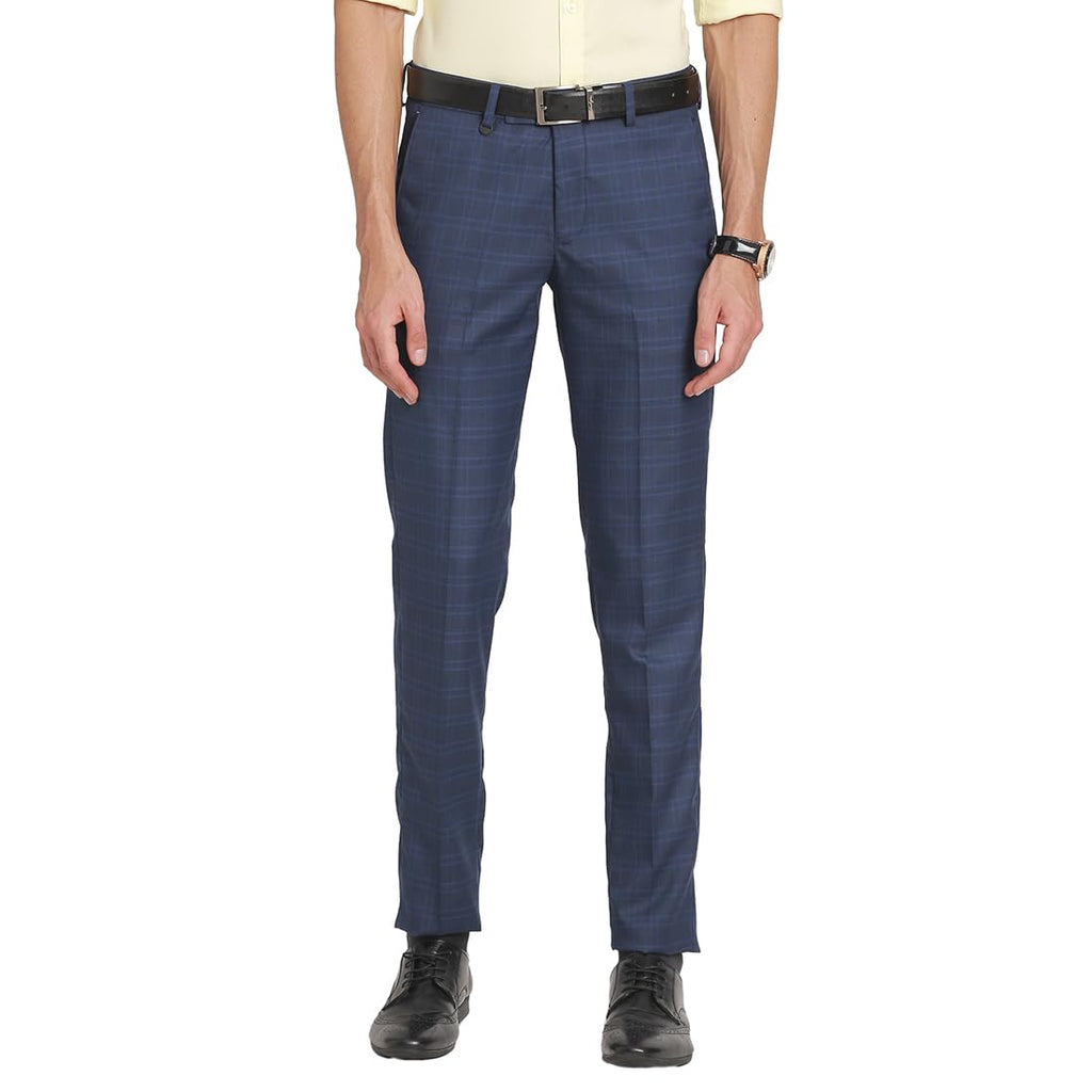 Turtle Men Poly Viscose Stretch Ultra Slim Fit Blue Formal Trouser