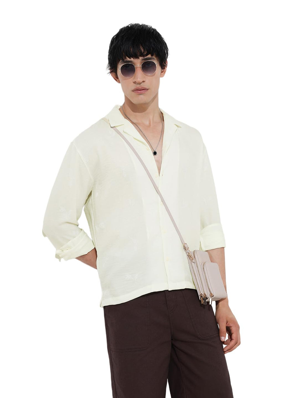 The Indian Garage Co Mens Relaxed Fit Embroidered Cuban Collar Long Sleeves Resort Sweater