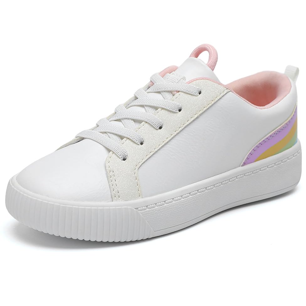 HOMEHOT Girls Sneaker Slip on Shoes for Girls White (Toddler/Little Kid/Big Kid), White Rainbow, 8 Toddler 8