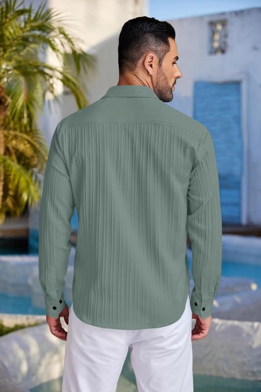ROYALSCOUT Textured Mens Casual Shirt Perfect for Cultural Gatherings, Relaxed Outings, or Smart Daily Dressing Green
