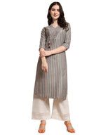 Nainvish Women'S Cotton Blend Straight V-Neck Printed Kurta (Sd417_K-S._Grey)