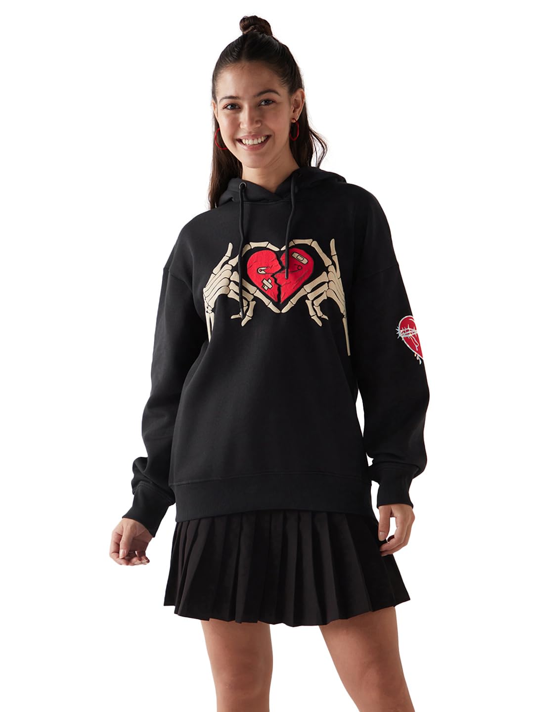 Bewakoof Womens Graphic Printed Oversized Fit Full Sleeve Polycotton Hoodies_651093_Black_2XL