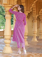 ANNI DESIGNER Womens Cotton Blend Straight Printed Kurta with Pant Set (Logar Pink_L_Pink_Large)