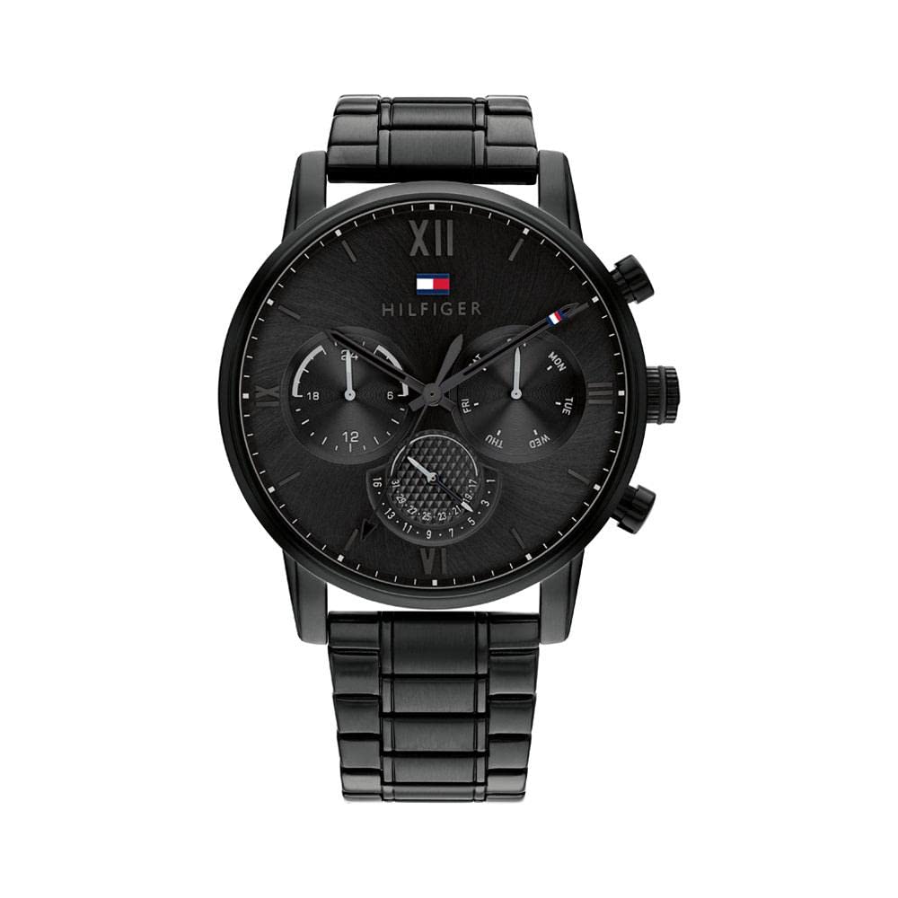 Tommy Hilfiger Men's Quartz Multifunction Stainless Steel and Link Bracelet Watch, Color: Black (Model: 1791879)