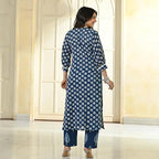 ANNI DESIGNER Womens Cotton Blend Straight Fit Printed Kurta with Pant (Nagina Blue_M_Purple_Medium)