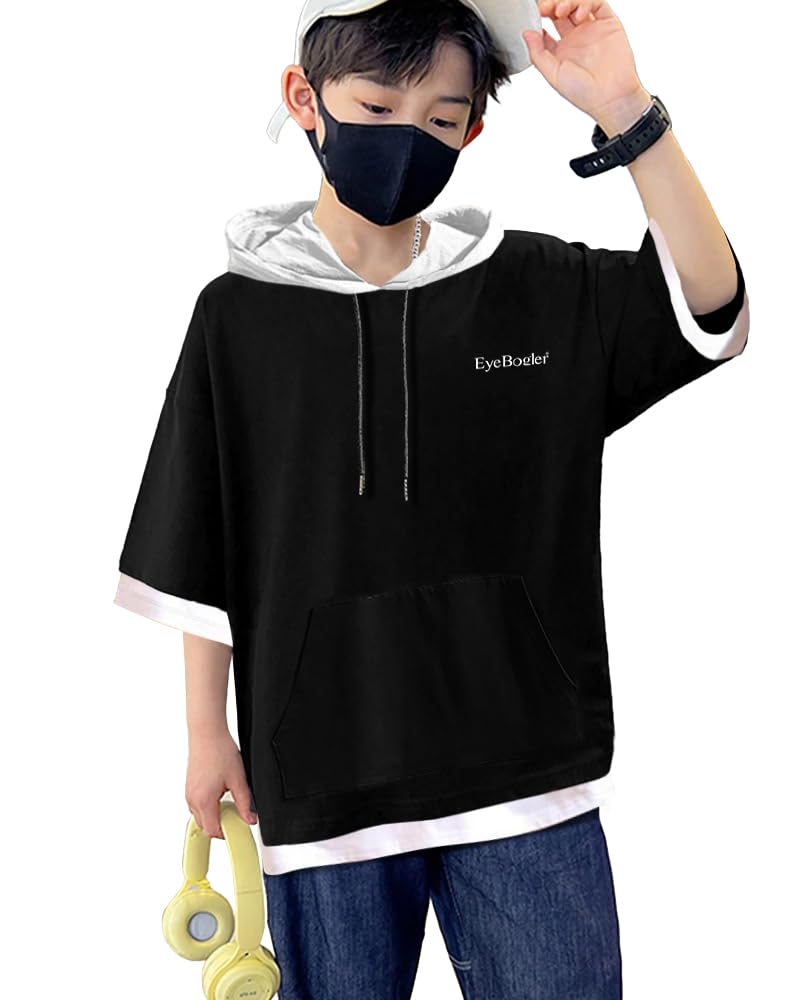 Eyebogler Boys Half Sleeves Loose Fit Cotton T-Shirts Black-White