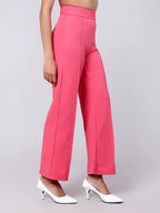 Kotty Womens High Rise Regular Solid Trousers Bright Pink