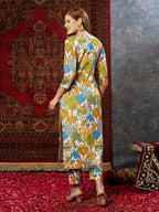 ANNI DESIGNER Womens Cotton Blend Straight Printed Kurta with Pant (Samlok Sky Blue_S_Sky Blue_Small)