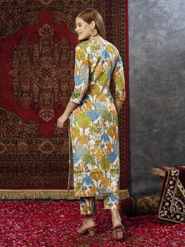 ANNI DESIGNER Womens Cotton Blend Straight Printed Kurta with Pant (Samlok Sky Blue_S_Sky Blue_Small)