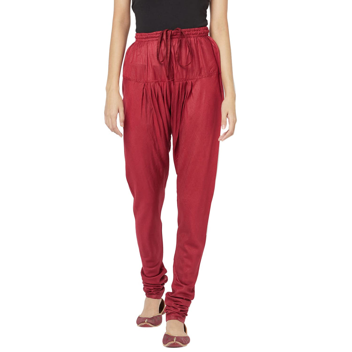 Fabindia Women Tussar Elasticated Churidar Viscose_S Red