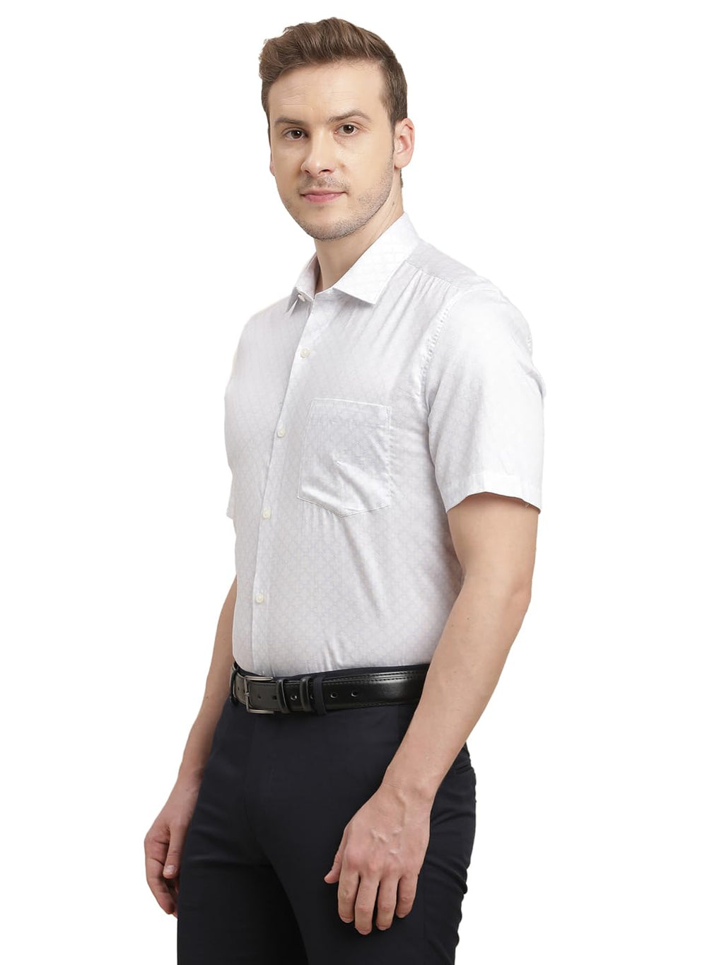 Turtle Men 100% Cotton Regular Fit White Digital Printed Half Sleeve Formal Shirt