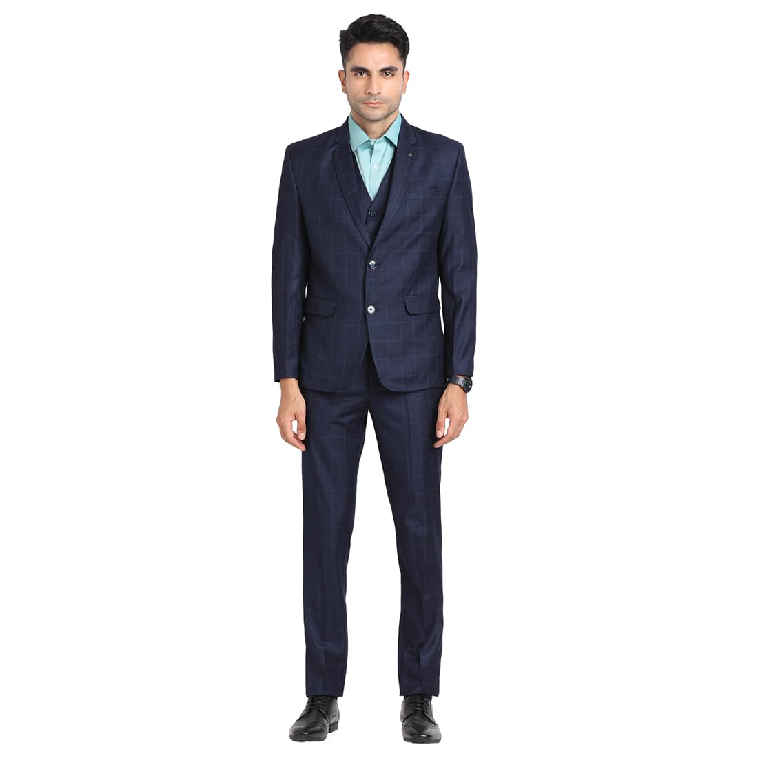 Turtle Men Terylene Rayon Tailored Fit Navy Blue Formal Suits (3 Piece)