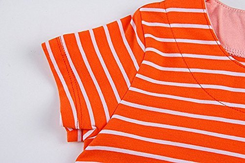 Youlebao Girls Cotton Long Sleeve Casual Cartoon Appliques Striped Jersey Dresses (6T, Orange Horse)