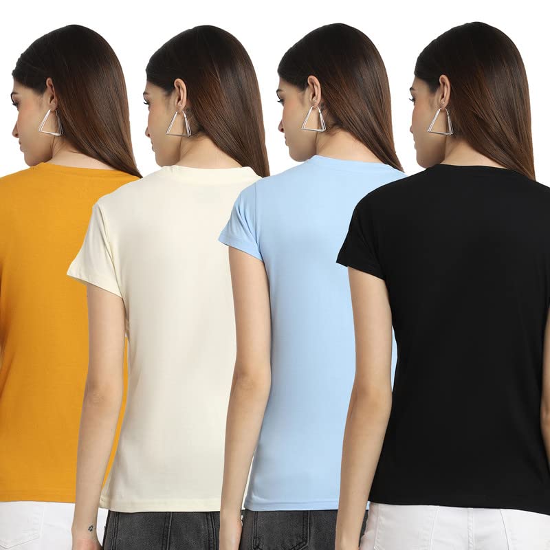 Preneum Womens Cotton Regular Fit Latest Graphic Stylish Printed Short Sleeves Casual T-Shirt || Trends & Stylish (Pack 4), Clo