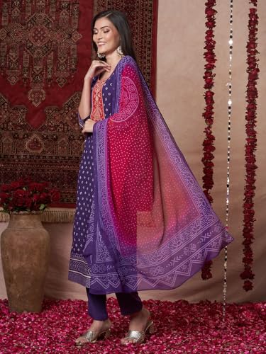ANNI DESIGNER Womens Rayon Viscose Printed Straight Kurta with Pant & Dupatta (Subhi Begani-VKS04_M_Begani_Medium)