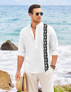 Finivo Fashion MenS Short Kurta With Printed Geometric Side Panel | Cotton Blend Full Sleeve Ethnic Topwear With Mandarin Collar