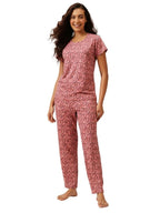 Clovia Womens Floral Top & Pyjama Set (LS0743A22_Pink_XXL)