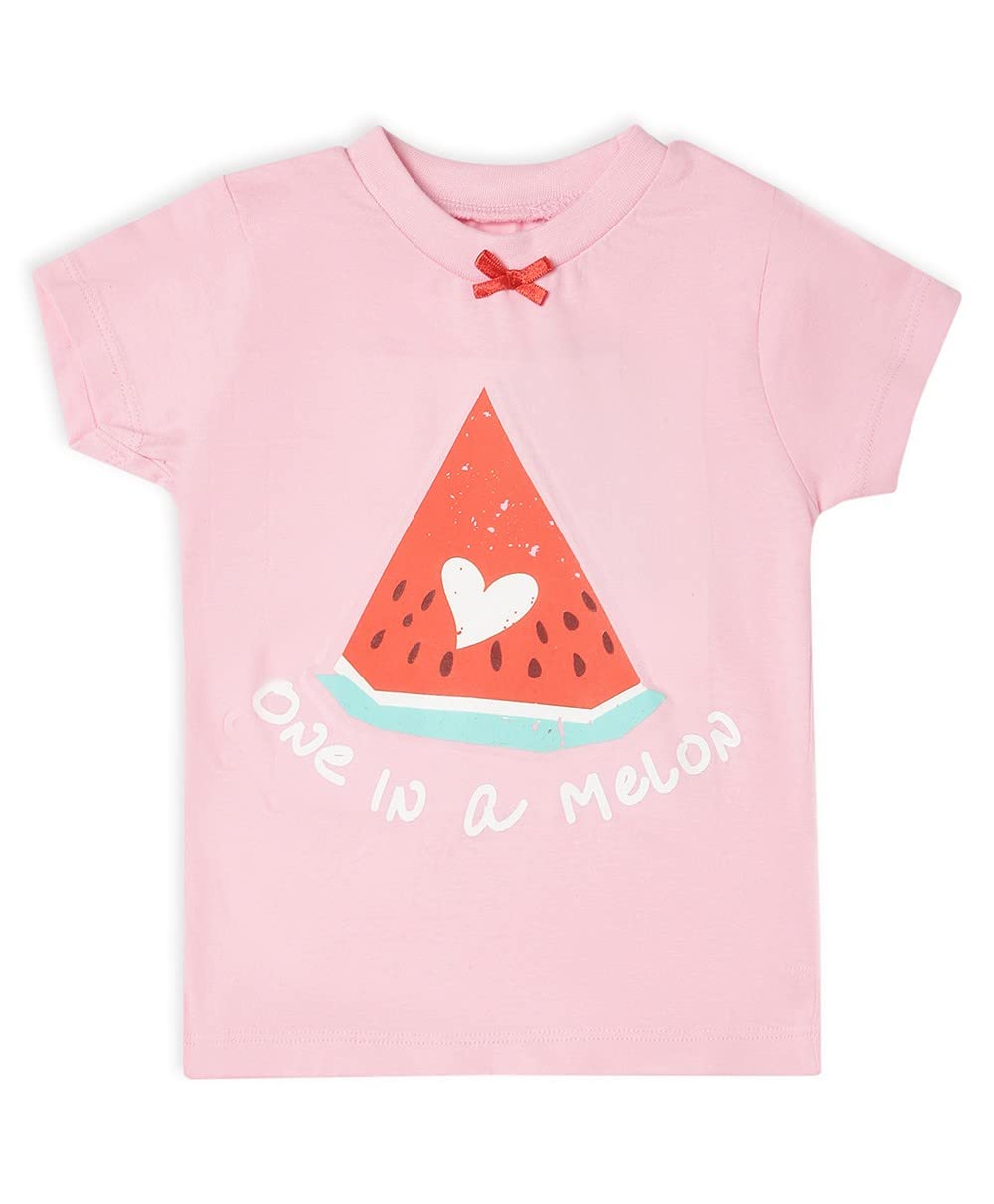 Mi Arcus Cotton Printed Half Sleeve Pink Baby Tshirt for 24 Months Girls Boys Kids Infants Toddlers 0-3