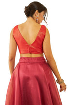 Soch Womens Orange Tussar V-Neck Back-Open Sleeveless Blouse