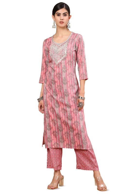 Soch Womens Pink Ethnic Motif Printed Rayon Kurta Set With Zari Work