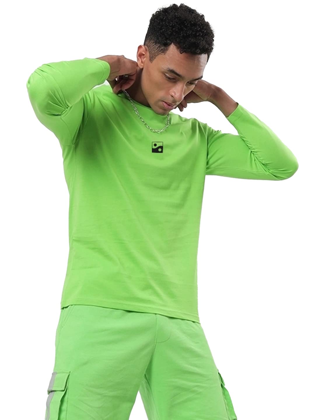 Bewakoof Mens Typography 100% Cotton T-Shirt - Regular Fit, Round Neck, Full Sleeves Green