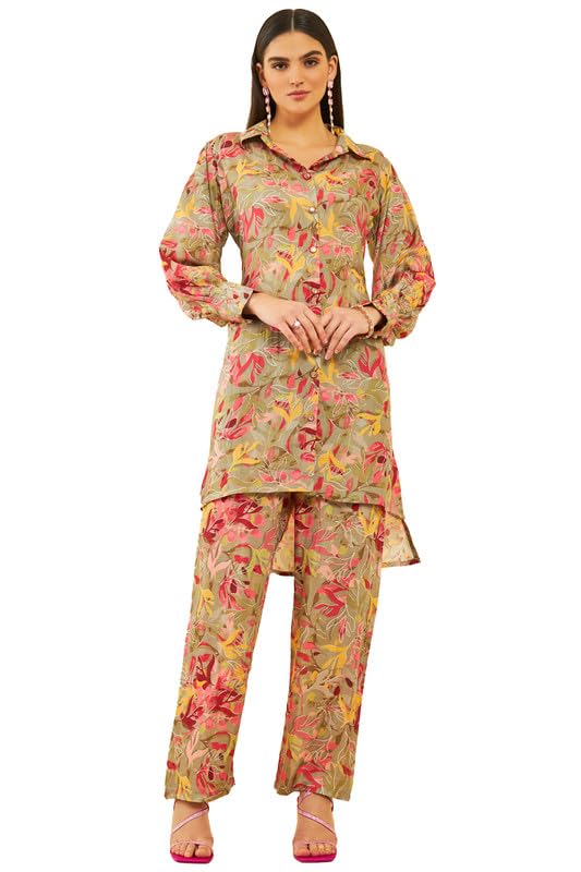 Soch Women Silk Blend Floral Print Pant