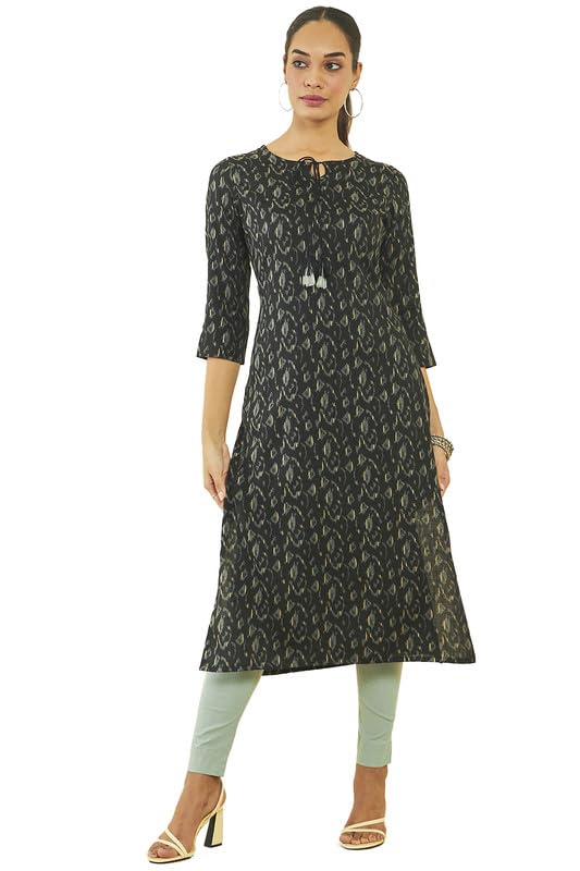 Soch Women Rayon Ikat Print Straight Kurta with Pocket