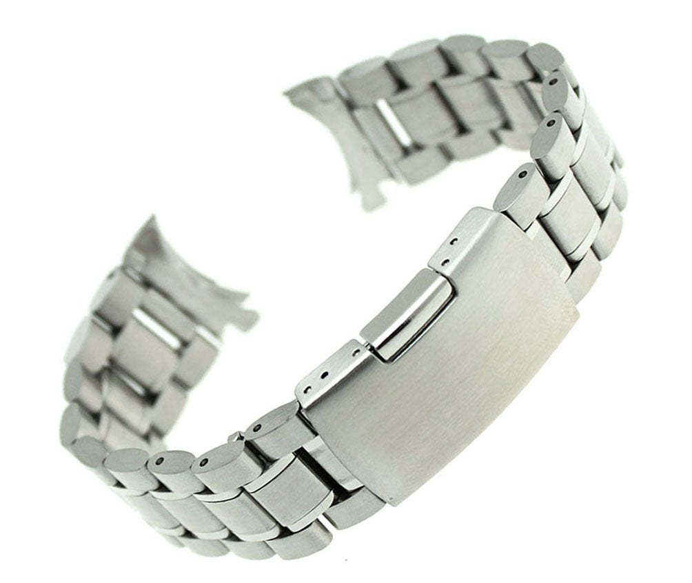 RECHERE Stainless Steel Bracelet Watch Band Strap Curved End Solid Links Color Silver (18mm)