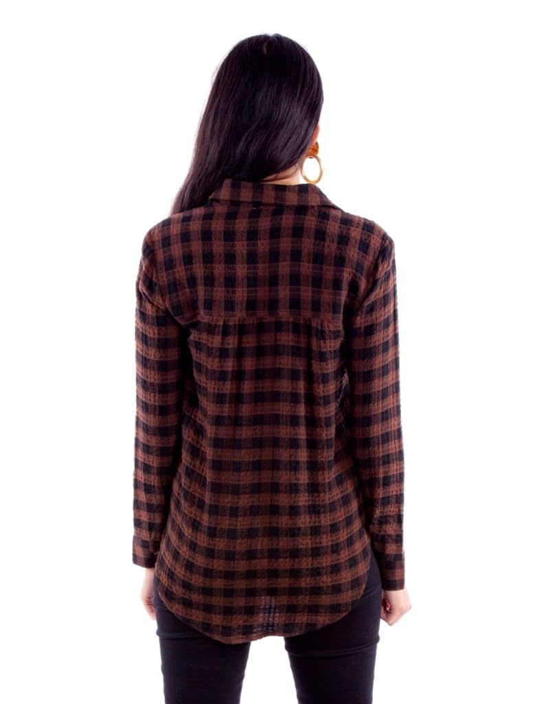 LADIES PLAID BUTTON UP TOP