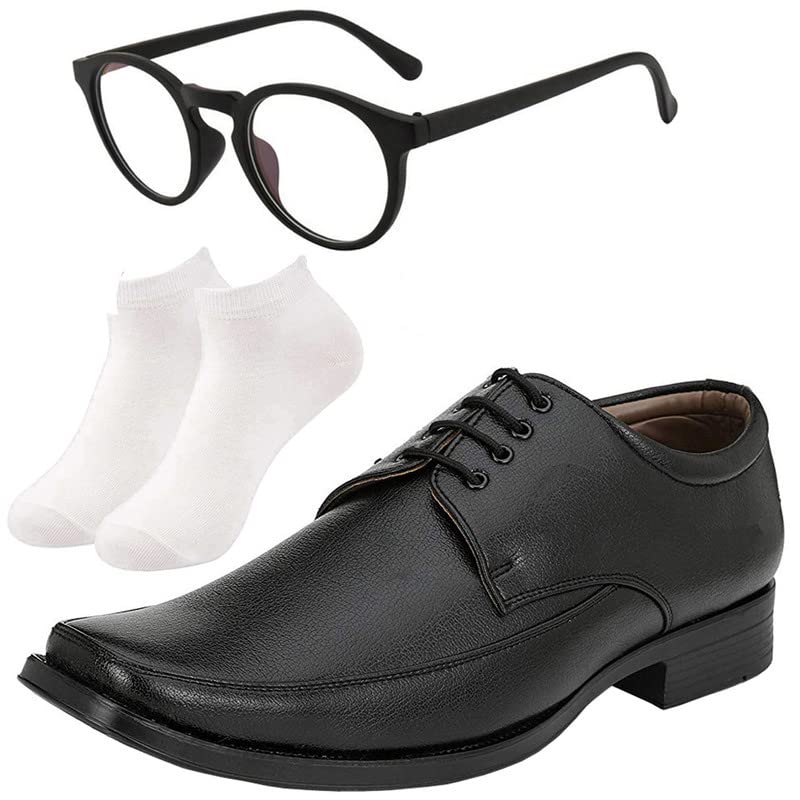 Vitoria Stylish l Men Black Lace Formal Shoes with White Socks & Selfi Black Frame/9 9