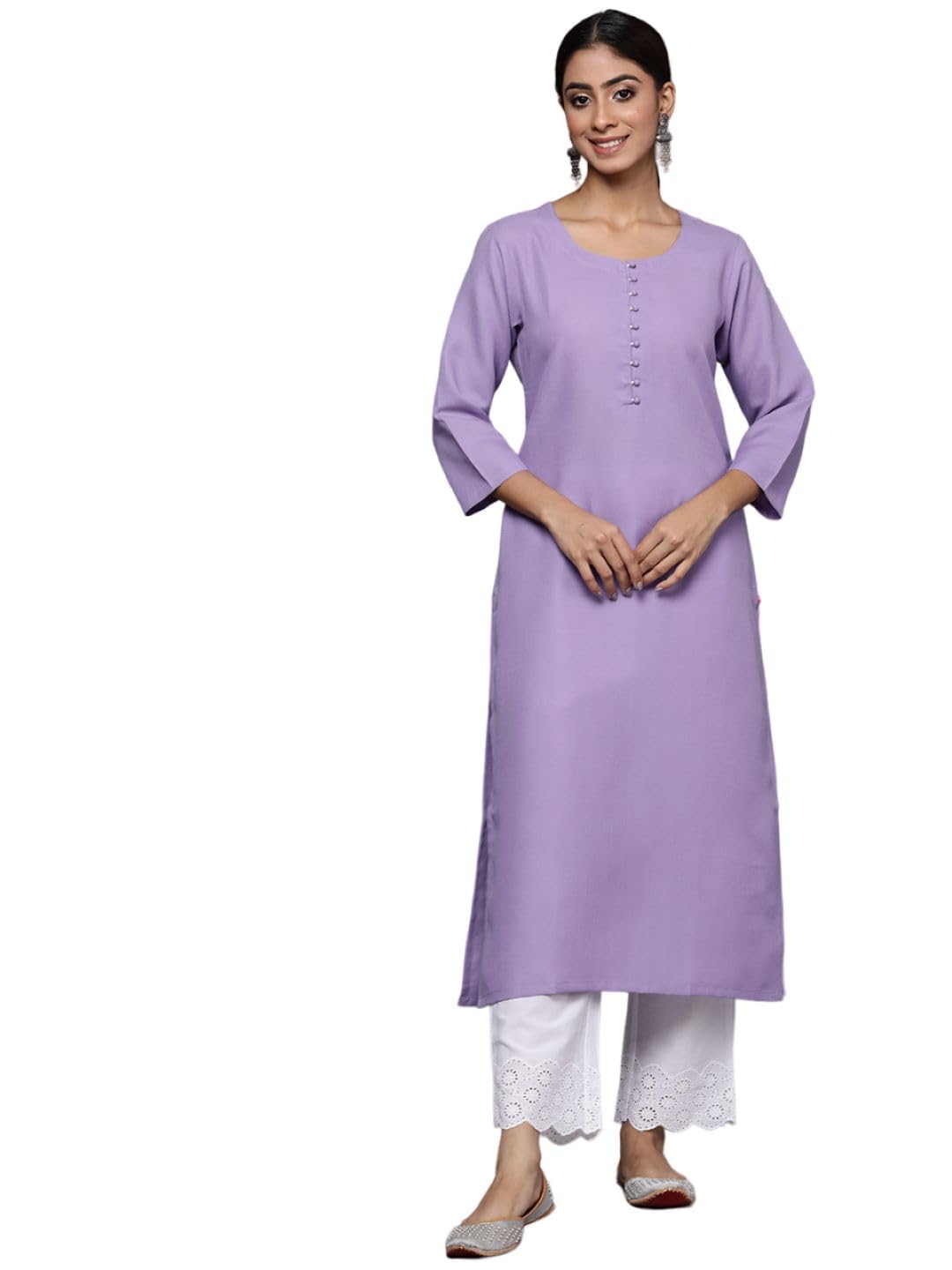 Varanga Women Lavender Mandarin Collar Straight Kurta