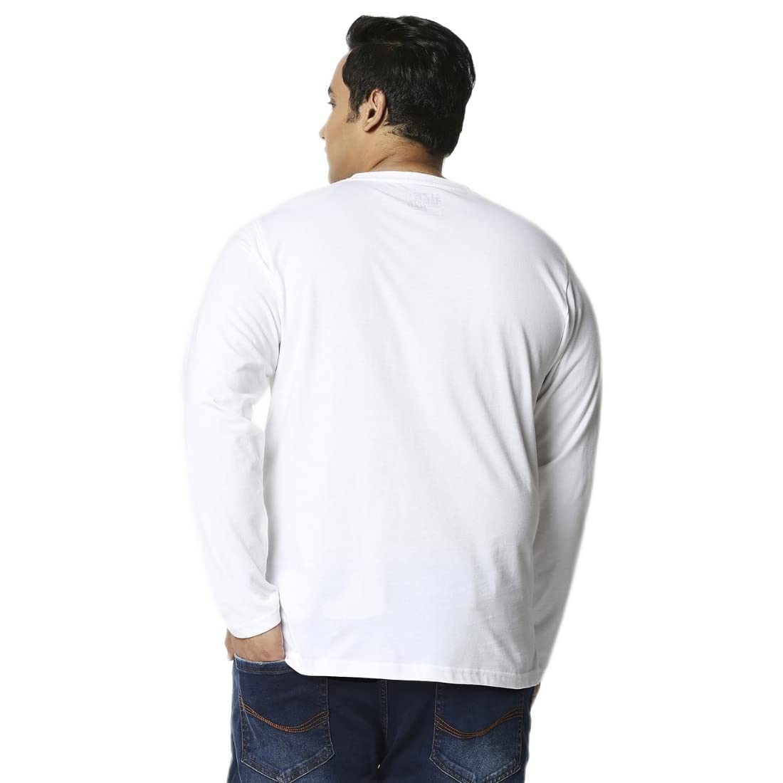 Bewakoof Mens Solid 100% Cotton Plus Size T-Shirt - Regular Fit, Round Neck, Full Sleeves White