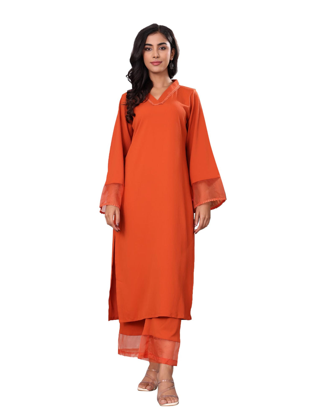 Varanga Women's Rust Straight Kurta with Tonal Bottom  Elegant Camel Brown Kurta with Relaxed Fit, Comfortable Bottom