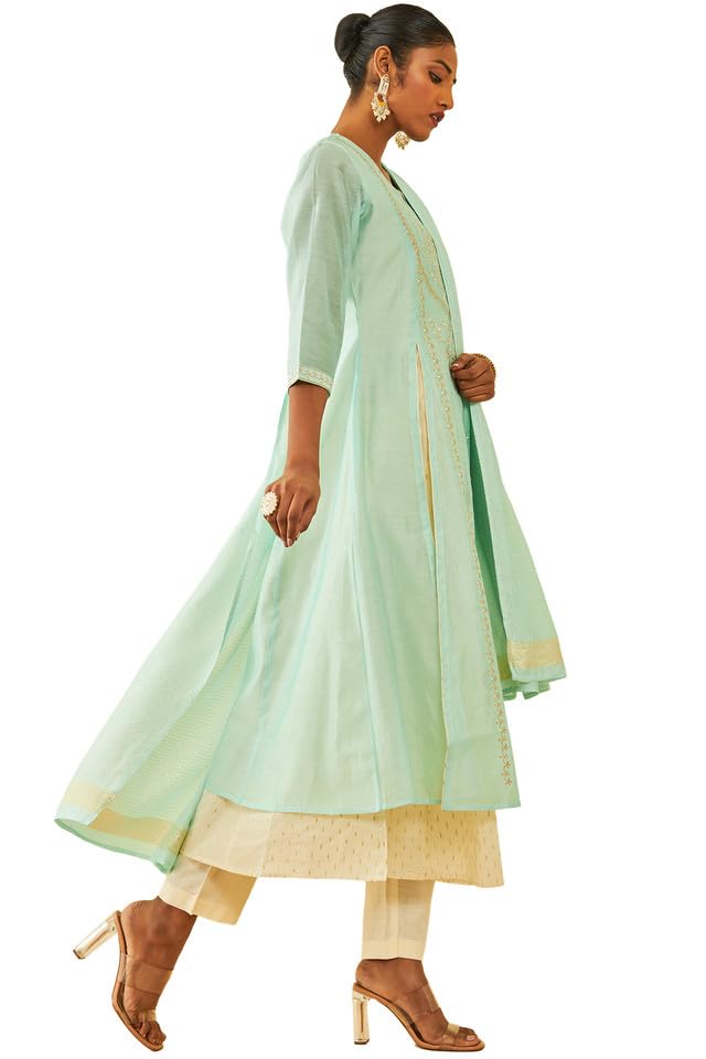Soch Womens Powder Blue Chanderi Floral Embroidered Suit Set With Zari