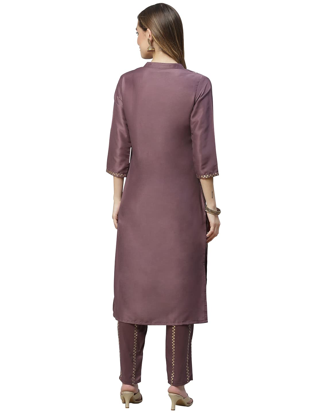 Ziyaa Women Women'S Purple Color Chinon Straight Kurta And Pant Set