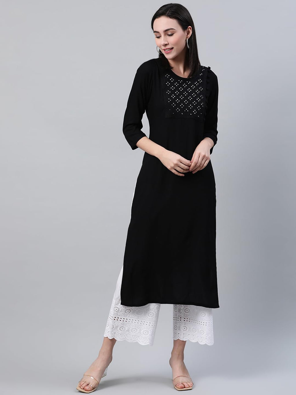Libas WomenS Rayon Blend Solid Straight Kurta (12079_Black