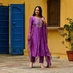 ANNI DESIGNER Womens Cotton Blend Embroidered Straight Kurta with Pant & Dupatta (Kasturi Magenta_S_Magenta_Small)