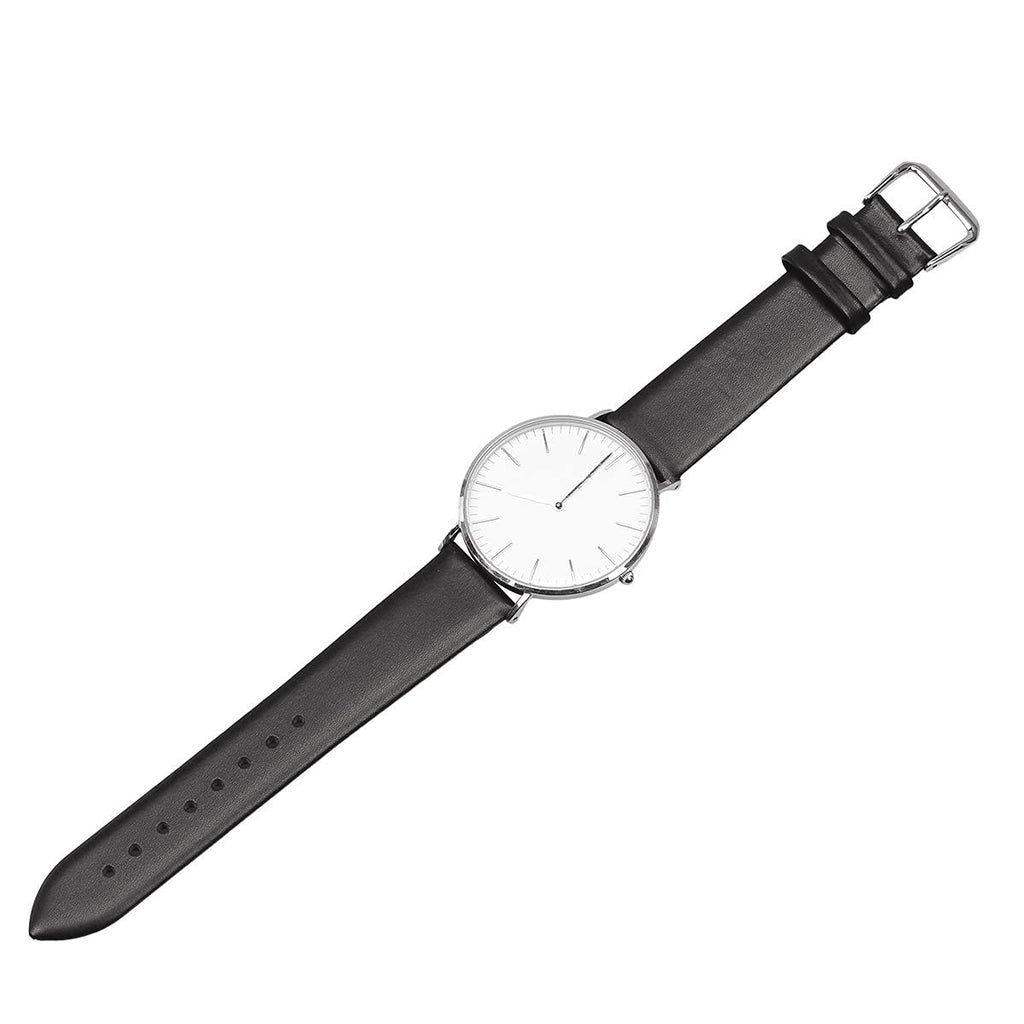 EACHE 18mm Leather Watch Bands Black Classical Ultrathin Leather Watch Straps for Women Men Black Color with Silver Buckle